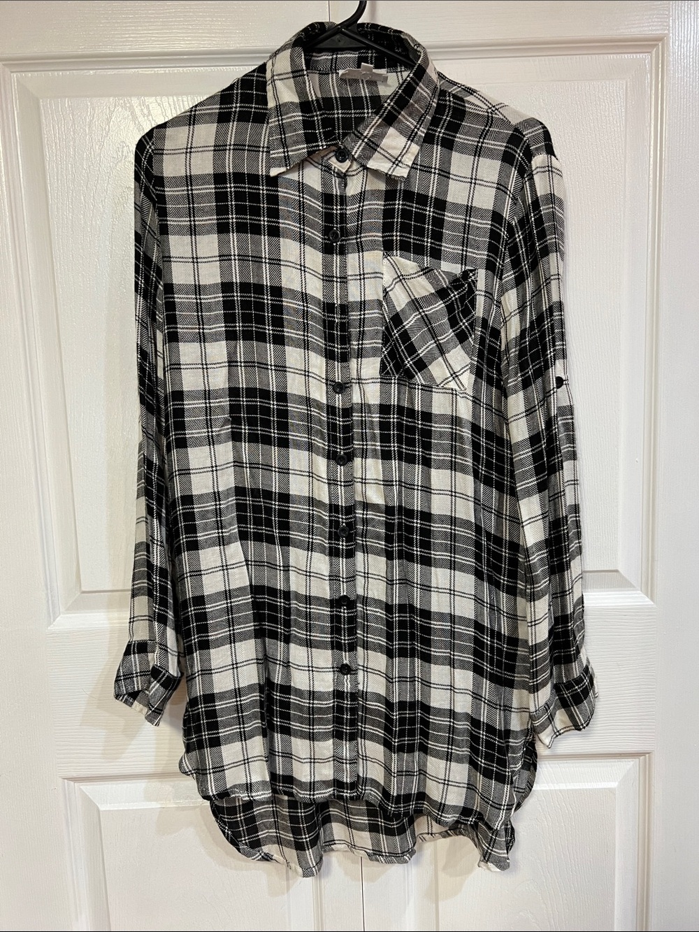 Black & White Plaid Button-Front Blouse